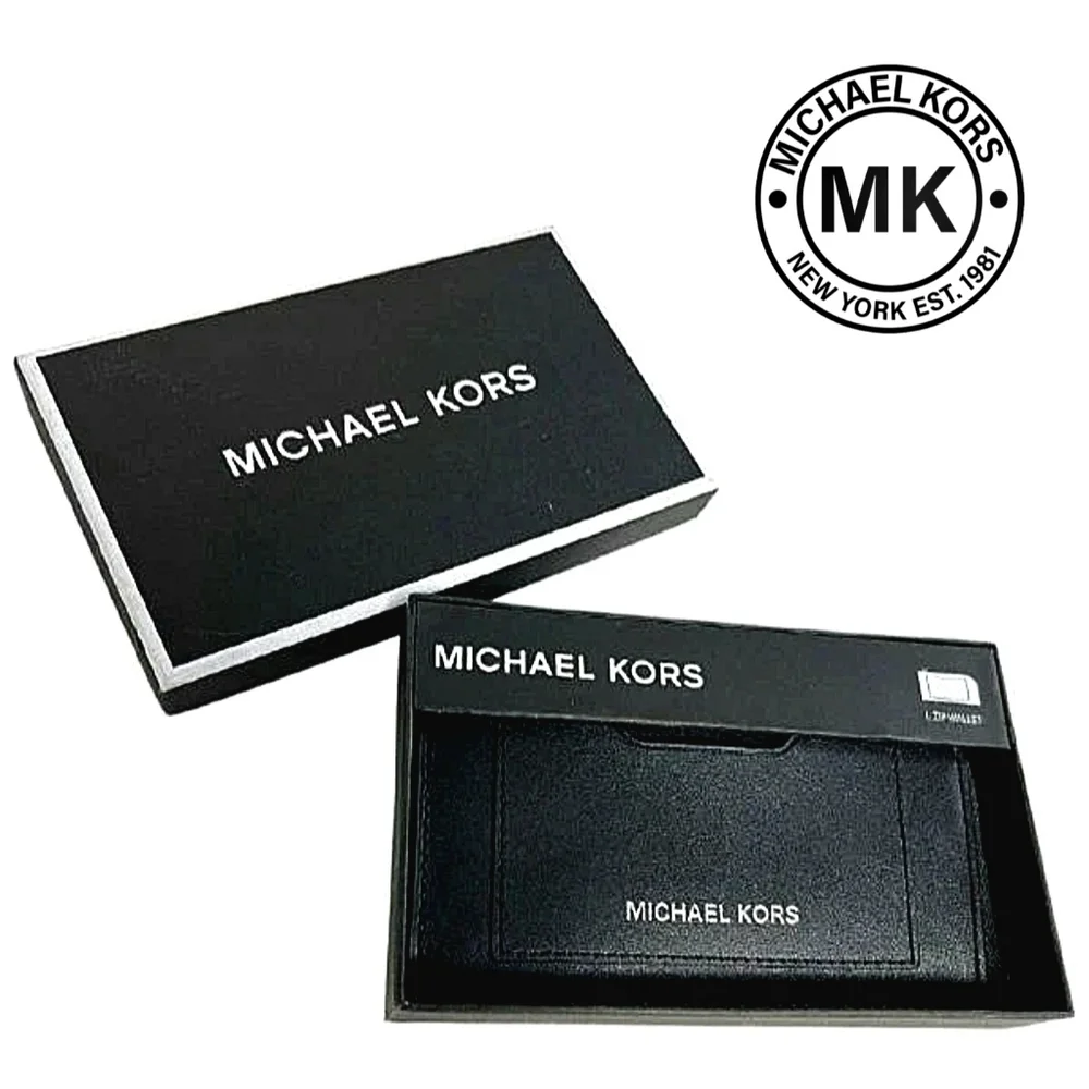 PRICE DROP‼️NWT MICHAEL KORS Unisex L-ZIP Genuine Leather Black Wallet with Box